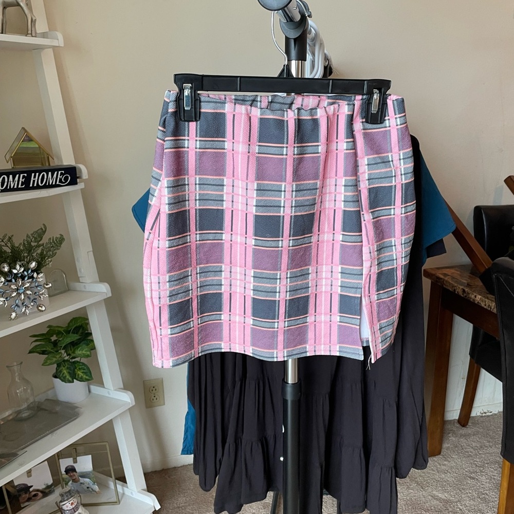 Fashion nova size large pink white grey school girl mini skirt
